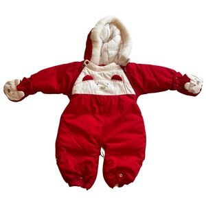 Bright Future Baby Snowsuit Red Bear Hooded Puffer Pram  Bunting Suit 0 9 Months